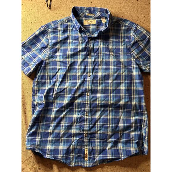 Original Penguin Men’s Large Button-Up Shirt Blue Plaid – Mod Scooter Boy Retro - Picture 1 of 7